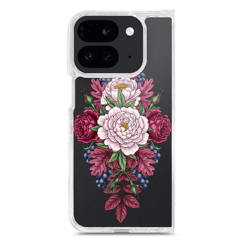 Google Pixel 9 Pro Fold Cover - Velvet Bloom Series - Clear Phone Case - Soft Silicon Borders