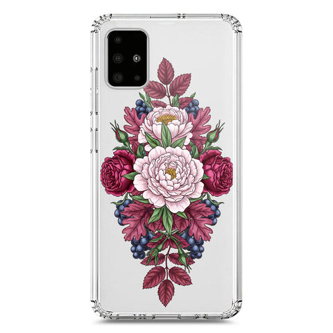 Samsung Galaxy A71 Cover - Velvet Bloom Series - Clear Phone Case - Soft Silicon Borders