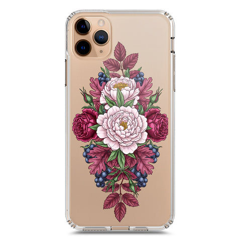 iPhone 11 Pro Max Cover - Velvet Bloom Series - Clear Phone Case - Soft Silicon Borders