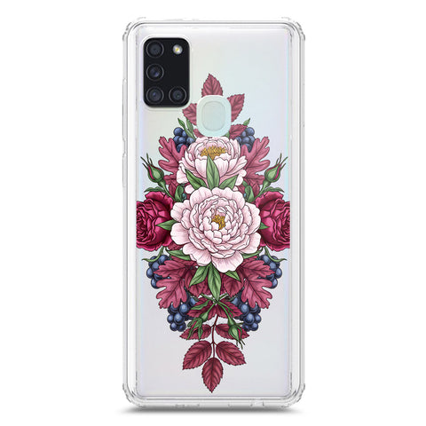 Samsung Galaxy A21s Cover - Velvet Bloom Series - Clear Phone Case - Soft Silicon Borders