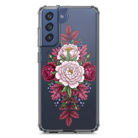 Samsung Galaxy S21 FE 5G Cover - Velvet Bloom Series - Clear Phone Case - Soft Silicon Borders