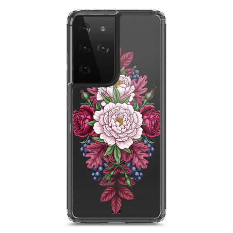 Samsung Galaxy S21 Ultra 5G Cover - Velvet Bloom Series - Clear Phone Case - Soft Silicon Borders