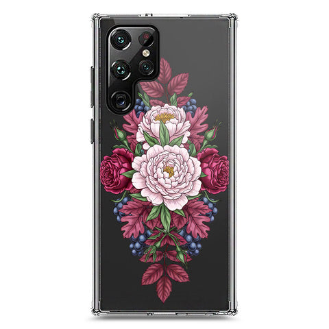 Samsung Galaxy S22 Ultra 5G Cover - Velvet Bloom Series - Clear Phone Case - Soft Silicon Borders