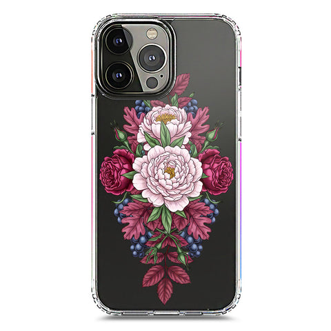 iPhone 13 Pro Max Cover - Velvet Bloom Series - Clear Phone Case - Soft Silicon Borders