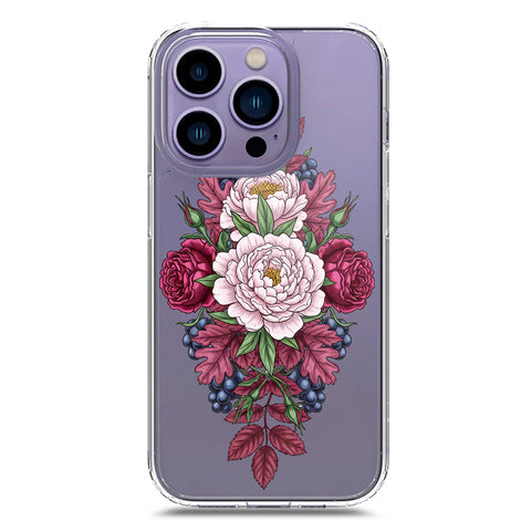 iPhone 14 Pro Max Cover - Velvet Bloom Series - Clear Phone Case - Soft Silicon Borders