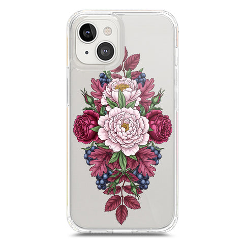 iPhone 13 Cover - Velvet Bloom Series - Clear Phone Case - Soft Silicon Borders