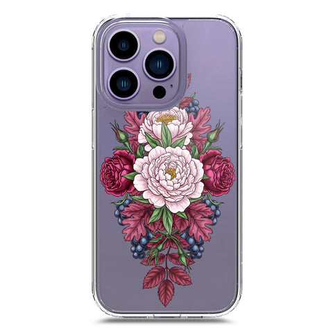 iPhone 14 Pro Cover - Velvet Bloom Series - Clear Phone Case - Soft Silicon Borders
