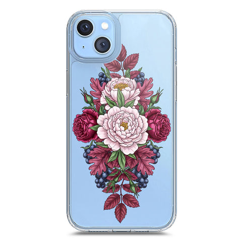 iPhone 14 Plus Cover - Velvet Bloom Series - Clear Phone Case - Soft Silicon Borders