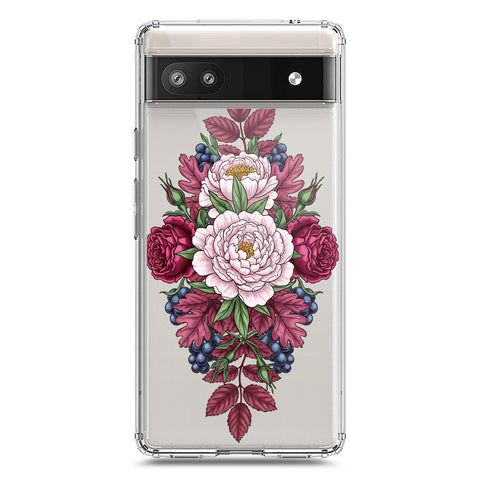 Google Pixel 6a Cover - Velvet Bloom Series - Clear Phone Case - Soft Silicon Borders