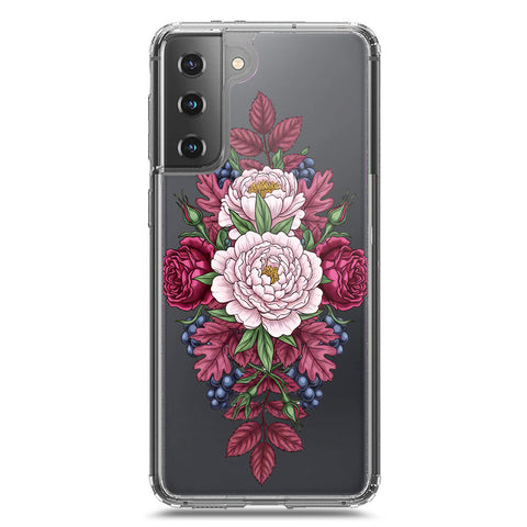 Samsung Galaxy S21 5G Cover - Velvet Bloom Series - Clear Phone Case - Soft Silicon Borders