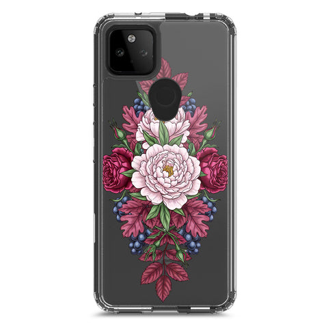 Google Pixel 5a 5G Cover - Velvet Bloom Series - Clear Phone Case - Soft Silicon Borders