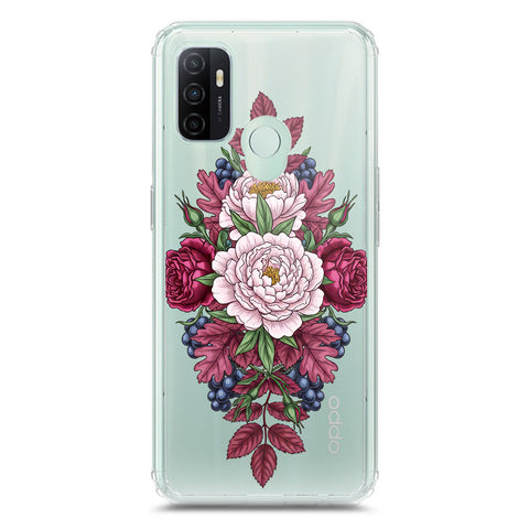 Oppo A53 Cover - Velvet Bloom Series - Clear Phone Case - Soft Silicon Borders