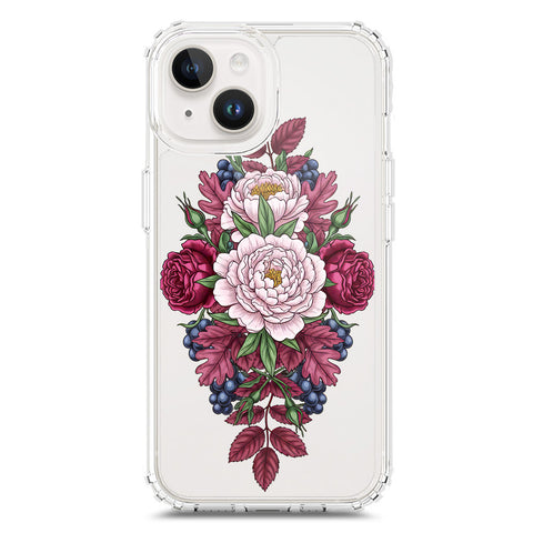 iPhone 15 Cover - Velvet Bloom Series - Clear Phone Case - Soft Silicon Borders