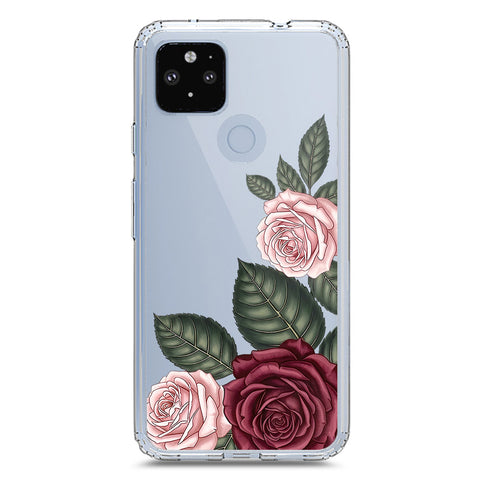 Google Pixel 5 XL Cover - Velvet Bloom Series - Clear Phone Case - Soft Silicon Borders