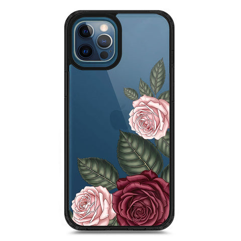 iPhone 12 Pro Max - Black - Cover - Velvet Bloom Series - Clear Phone Case - Soft Silicon Borders
