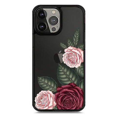 iPhone 13 Pro Max - Black - Cover - Velvet Bloom Series - Clear Phone Case - Soft Silicon Borders