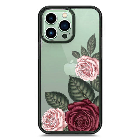 iPhone 14 Pro Max - Black - Cover - Velvet Bloom Series - Clear Phone Case - Soft Silicon Borders