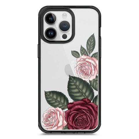 iPhone 15 Pro Max - Black - Cover - Velvet Bloom Series - Clear Phone Case - Soft Silicon Borders