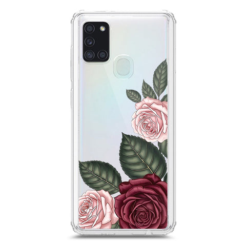 Samsung Galaxy A21s Cover - Velvet Bloom Series - Clear Phone Case - Soft Silicon Borders