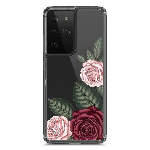 Samsung Galaxy S21 Ultra 5G Cover - Velvet Bloom Series - Clear Phone Case - Soft Silicon Borders