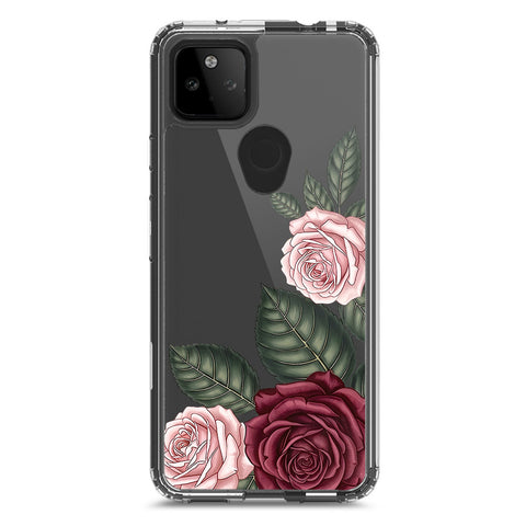 Google Pixel 5a 5G Cover - Velvet Bloom Series - Clear Phone Case - Soft Silicon Borders
