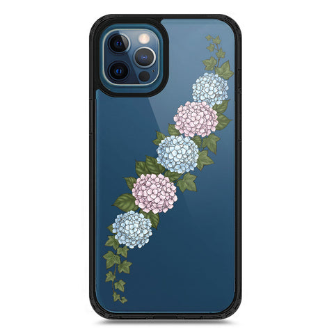 iPhone 12 Pro Max - Black - Cover - Velvet Bloom Series - Clear Phone Case - Soft Silicon Borders