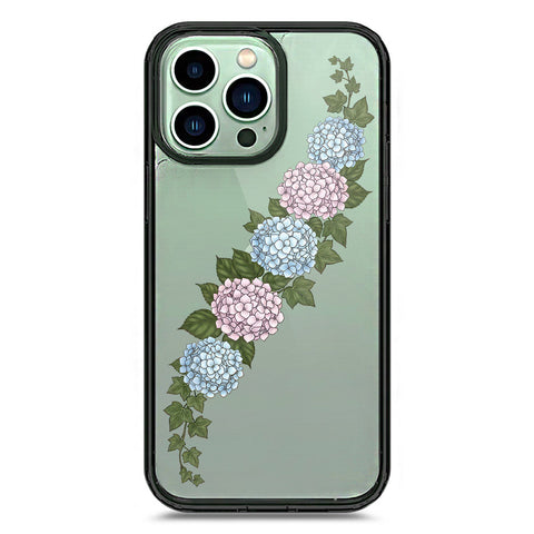 iPhone 14 Pro Max - Black - Cover - Velvet Bloom Series - Clear Phone Case - Soft Silicon Borders