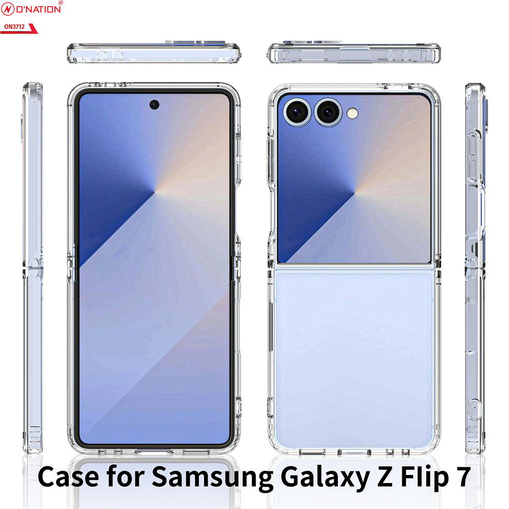 Samsung Galaxy Z Flip 7 Cover - Transparent - ONation Crystal Series - Premium Quality Clear Case No Yellowing Back With Smart Shockproof Cushions