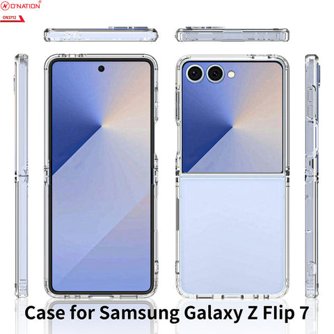 Samsung Galaxy Z Flip 7 Cover - Transparent - ONation Crystal Series - Premium Quality Clear Case No Yellowing Back With Smart Shockproof Cushions