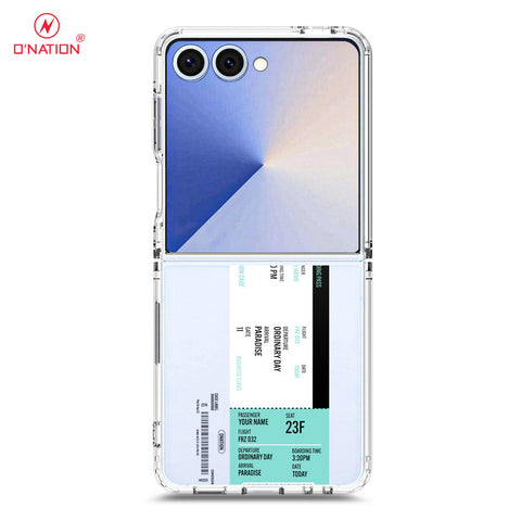 Samsung Galaxy Z Flip 7 Cover - Personalised Boarding Pass Ticket Series - 5 Designs - Clear Phone Case - Soft Silicon Borders