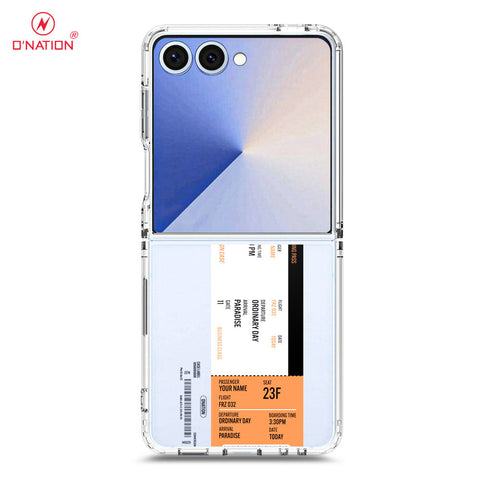 Samsung Galaxy Z Flip 7 Cover - Personalised Boarding Pass Ticket Series - 5 Designs - Clear Phone Case - Soft Silicon Borders