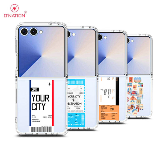 Samsung Galaxy Z Flip 7 Cover - Personalised Boarding Pass Ticket Series - 5 Designs - Clear Phone Case - Soft Silicon Borders
