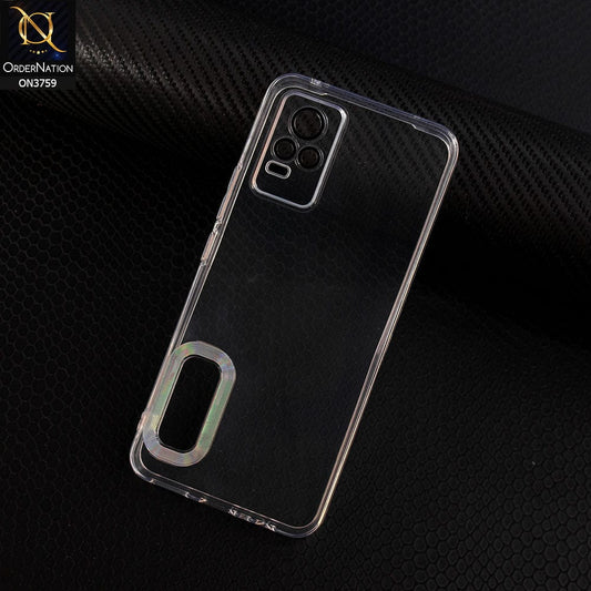 Vivo V21e Cover - Transparent - New Gradient Shaded Logo Hole Camera Lense Protection Soft Silicon Case