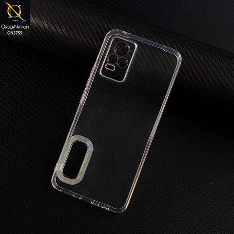 Vivo V21e Cover - Transparent - New Gradient Shaded Logo Hole Camera Lense Protection Soft Silicon Case