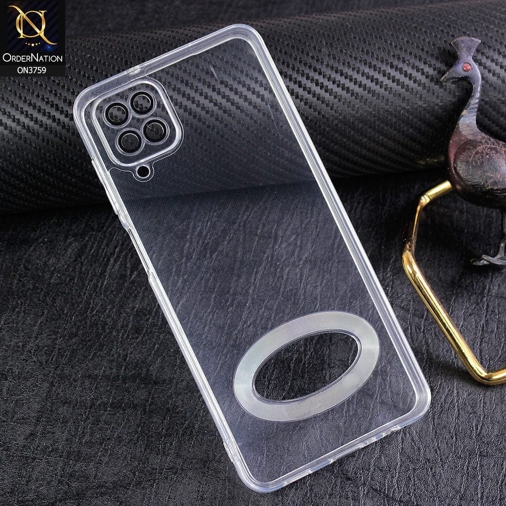 Samsung Galaxy A12 Nacho Cover - Transparent - New Gradient Shaded Logo Hole Camera Lense Protection Soft Silicon Case