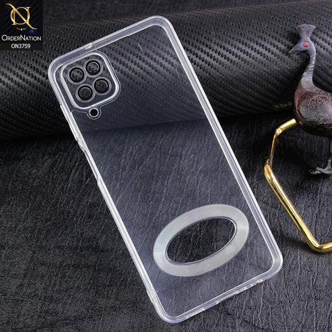 Samsung Galaxy A12 Nacho Cover - Transparent - New Gradient Shaded Logo Hole Camera Lense Protection Soft Silicon Case