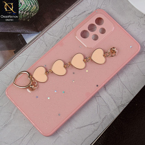 Samsung Galaxy A52s 5G Cover - Pink -Shiny Glitter Candy Color Soft Border Camera Protection Case With Heart Chain Holder (Glitter Does not move)