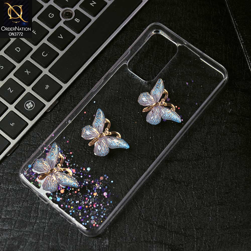 Samsung Galaxy A32 Cover - Blue - Shiny Butterfly Glitter Bling Soft Case (Glitter does not move)