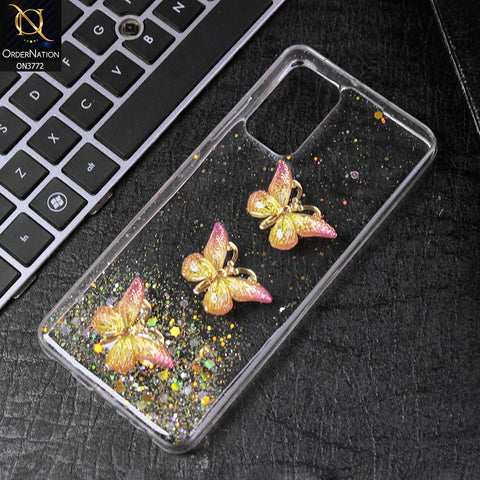 Samsung Galaxy A32 Cover - Yellow - Shiny Butterfly Glitter Bling Soft Case (Glitter does not move)
