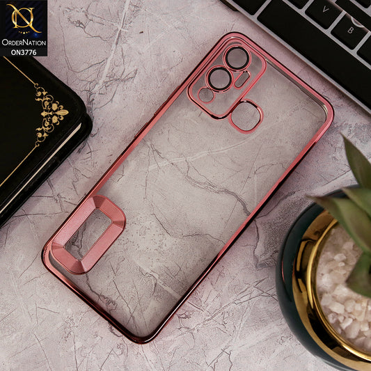 Infinix Hot 12 Play Cover - Rose Gold - Electroplating Borders Logo Hole Camera Lens Protection Soft Silicone Case