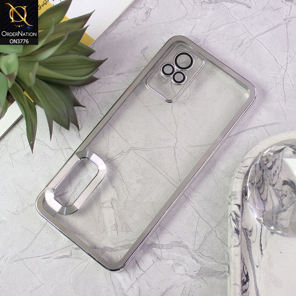 Vivo Y73 Cover - Silver - Electroplating Borders Logo Hole Camera Lens Protection Soft Silicone Case