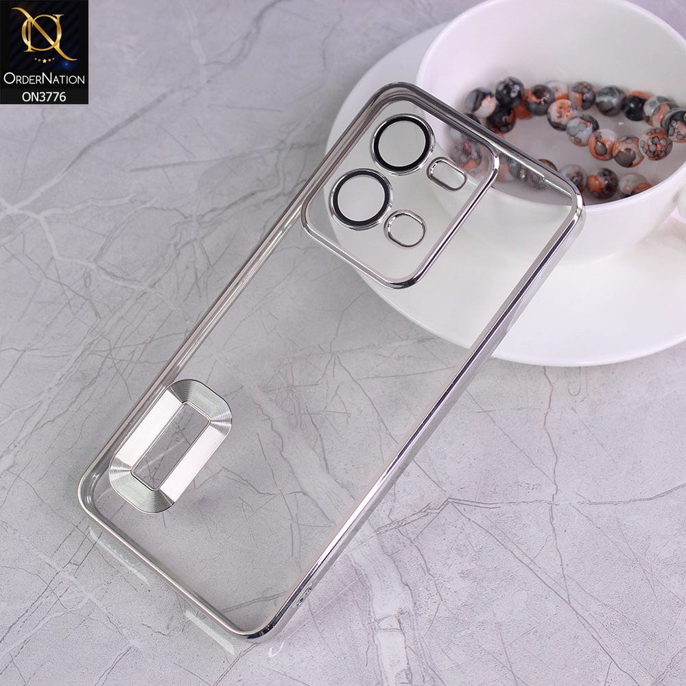 Vivo V25e Cover - Silver - Electroplating Borders Logo Hole Camera Lens Protection Soft Silicone Case
