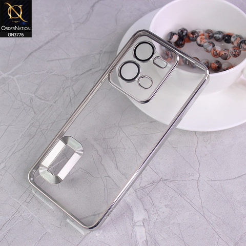 Vivo V25e Cover - Silver - Electroplating Borders Logo Hole Camera Lens Protection Soft Silicone Case
