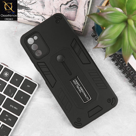 Samsung Galaxy A02s Cover - Black - Hybrid Stylish Slide Finger Grip With Metal Kickstand Soft Borders Case