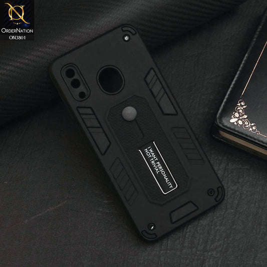 Samsung Galaxy A30 Cover - Black - Hybrid Stylish Slide Finger Grip With Metal Kickstand Soft Borders Case