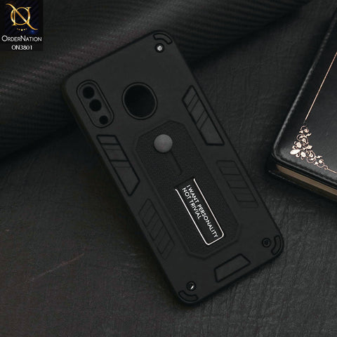 Samsung Galaxy A30 Cover - Black - Hybrid Stylish Slide Finger Grip With Metal Kickstand Soft Borders Case