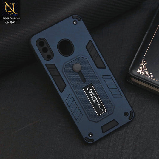 Samsung Galaxy A30 Cover - Midnight Blue - Hybrid Stylish Slide Finger Grip With Metal Kickstand Soft Borders Case