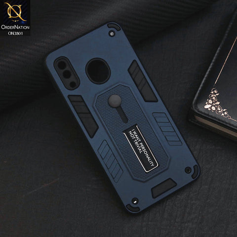 Samsung Galaxy A30 Cover - Midnight Blue - Hybrid Stylish Slide Finger Grip With Metal Kickstand Soft Borders Case