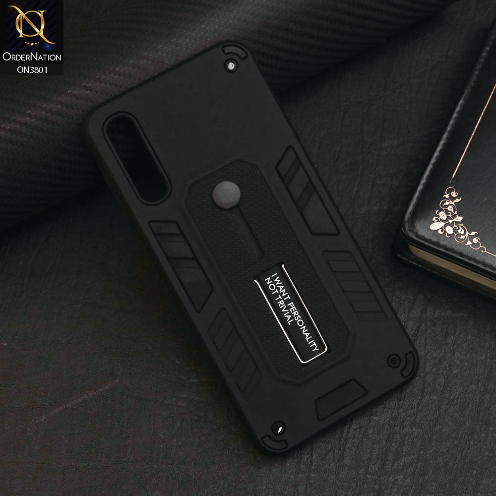 Samsung Galaxy A50 Cover - Black - Hybrid Stylish Slide Finger Grip With Metal Kickstand Soft Borders Case