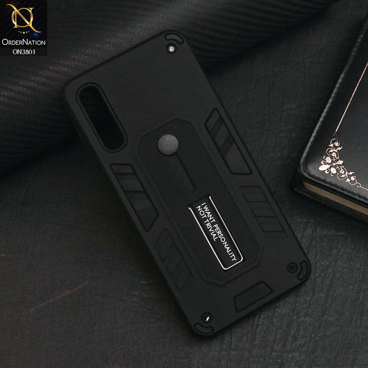 Samsung Galaxy A50 Cover - Black - Hybrid Stylish Slide Finger Grip With Metal Kickstand Soft Borders Case